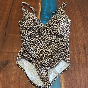 Aqua Green Leopard Print One-Piece Swim Coverup in Tan, Black, Brown